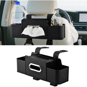 4-in-1 Back Seat Car Organizer with Extra Large Capacity, 2 Cup Holders, Tissue Box Dispenser & Storage Hook for Phone, Snacks, Toys(Black) in Kuwait