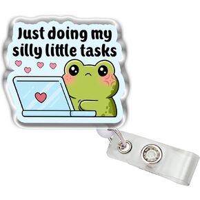 بكرات شارات قابلة للسحب من Just Doing My Silly Little Tasks، مقاس ضفدع لطيف مقاس 2 بوصة، مشبك حزام من الأكريليك، حبل شارة، إكسسوارات حيوانات مضحكة، هدايا DIY لصديق زملاء العمل in Kuwait