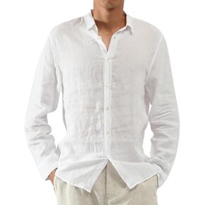 Linen Shirt for Men and Women Unisex 100% Long Sleeve Button Down Relaxed Fit in White and Navy in Kuwait
