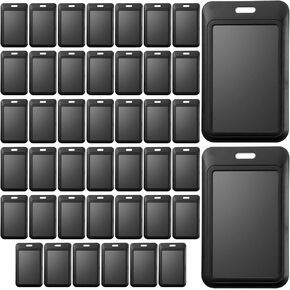 40 Pack Black Hard Plastic ID Badge Holder with Clear Window, Vertical Name Tag Card Holder, Sliding Card Case Protector for ID Credit Cards Proximity Key Cards Passes in Kuwait