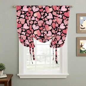 Valentine's Day Tie Up Curtains for Window, Watercolor Love Heart Romance Country Thermal Insulated Balloon Shade Adjustable Rod Pocket Curtains Valance Panels for Kitchen Bathroom Café 34'' x 45'' in Saudi Arabia