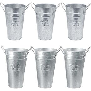 6 Packs 8 & 10 Inch Tall Galvanized Metal Flower Vases with Handles, Metal Flower Buckets for Cut Flowers, Country Wedding, Table Centerpiece Decorations(Sliver) in Kuwait