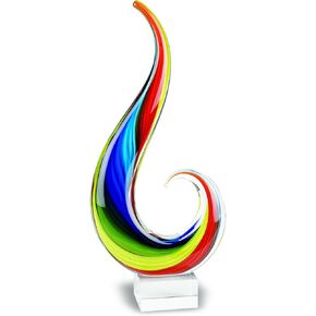 Badash Rainbow Note Murano-Style Art Glass Centerpiece - 12" Tall Mouth-Blown Glass Sculpture on Crystal Base - Contemporary Home Decor Accent Piece in Kuwait