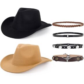 2 Pack Western Cowboy Hats for Women and Men Classic Felt Wide Brim Costume Cow Boy Hat Roll Up Brim Cowgirl Hat in Kuwait
