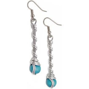 Pillar of Salt Studio Handcrafted Earrings in Silver-tone Aluminum and Stainless Steel with Wooden Beads (Turquoise Blue, 2" drop) in Kuwait