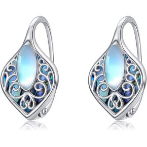 Moonstone Abalone Shell Earrings 925 Sterling Silver Dragonfly/Hummingbird/Butterfly/Lotus/Filigree Hoop Leverback Earrings Jewelry Gifts for Women in Kuwait