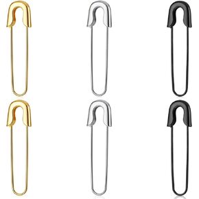 3Pairs Safety Pin Earrings, Silver Gold Black Punk Safety Pin Earrings for Women Minimalist Personalized Dangle Drop Paper Clip Emo Jewelry for Women Men in Kuwait