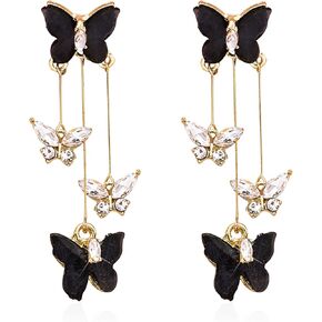 Violet Butterfly Tassel Stud Earrings for Women Long Butterfly Crystal Rhinestone Drop Dangle Earrings Wedding Jewelry Gifts in Kuwait