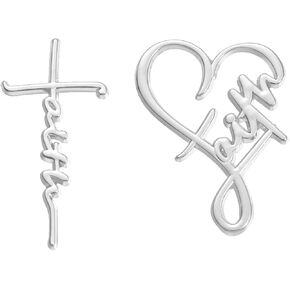 2Pcs Faith Cross Brooch Pin Set, Religious Christian Pins with Heart Design, Faith-Based Lapel Pins for Women Men, Inspirational Jewelry Gifts for Christmas in Kuwait
