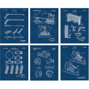 مطبوعات براءات اختراع الهوكي العتيقة، 6 (8 × 10) صور غير مؤطرة، هدايا ديكور فني للحائط أقل من 20 عامًا للمنزل والمكتب ورجل الكهف ومتجر المرآب وطالب الكلية ومدرب الشتاء X-Games Team Champion Sports Fan in Kuwait