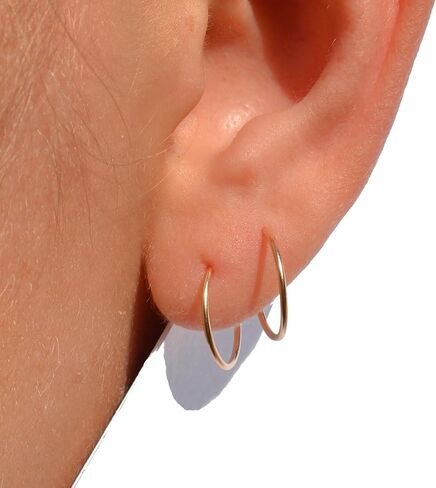 14k Real Gold Filled Thin Gold Hoop Earrings 15 mm Gold Filled Earrings Hoops Gold Tiny Wire Endless Small Gold Hoop Earrings for Women 14k Small Earring Hoops Thin Petite Handmade in FL in Kuwait