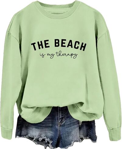 The Beach Is My Therapy Sweatshirt for Women Long Sleeve Crewneck Shirts Cute Graphic Loose Fit Pullover Tops in Saudi Arabia