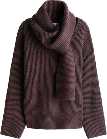 KEOMUD Women Ribbed Knit Sweater Pullover with One Piece Scarf Loose Fit Long Sleeve Casual Top for Fall Winter in Saudi Arabia