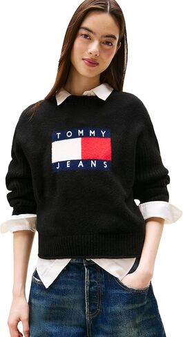 Tommy Jeans Women's Wool Blend Pullover Crewneck Sweater With Knit Big Flag Logo in Kuwait