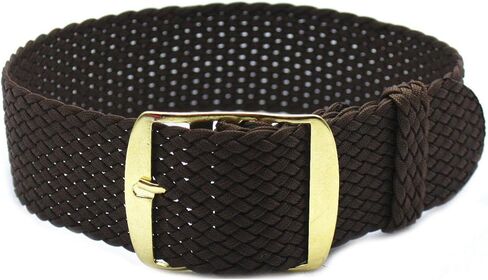 HNS 20mm Coffee Perlon Braided Woven Watch Strap with Golden Buckle in Saudi Arabia