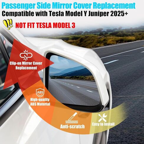 Jaronx Compatible with Tesla Model Y Mirror Cover Replacement Juniper 2025 2026, Right Passenger Side Clip-on Rear View Mirror Cover Cap for Model Y Juniper Accessories 1963539-D0-B (Pearl White) in Saudi Arabia