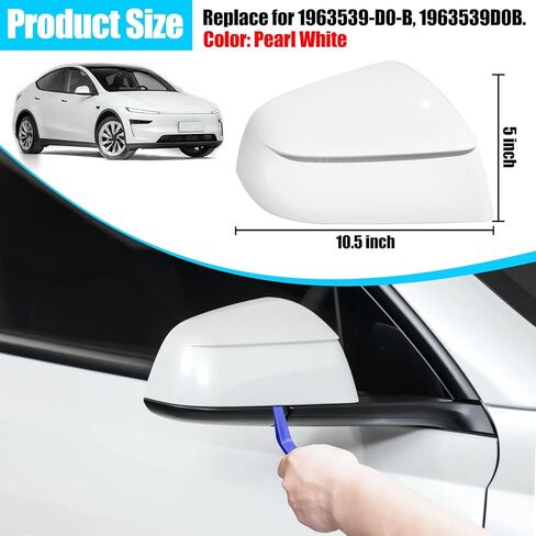 Jaronx Compatible with Tesla Model Y Mirror Cover Replacement Juniper 2025 2026, Right Passenger Side Clip-on Rear View Mirror Cover Cap for Model Y Juniper Accessories 1963539-D0-B (Pearl White) in Saudi Arabia