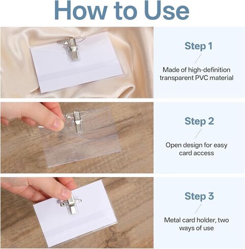 10 Pcs Pin Style Name Badge Holders Clear Name Tags Holder with Pin Clear Plastic Tag Holder Horizontal Badge Holders with Inserts Badges Sleeve for Meeting Seminar Show Event in Kuwait