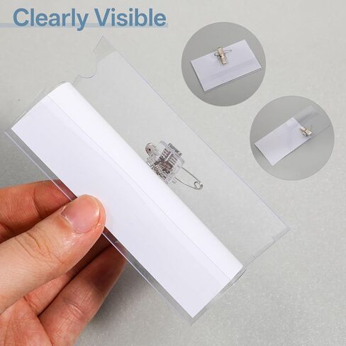 10 Pcs Pin Style Name Badge Holders Clear Name Tags Holder with Pin Clear Plastic Tag Holder Horizontal Badge Holders with Inserts Badges Sleeve for Meeting Seminar Show Event in Kuwait
