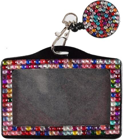 Purely Handmade Fashion Retractable Rainbow Bling Crystal Strap Neck Lanyard Cute Rhinestone Badge Holder+Jeweled Horizontal Business Name ID Card Holder+Beaded Badge Reel Clip in Kuwait