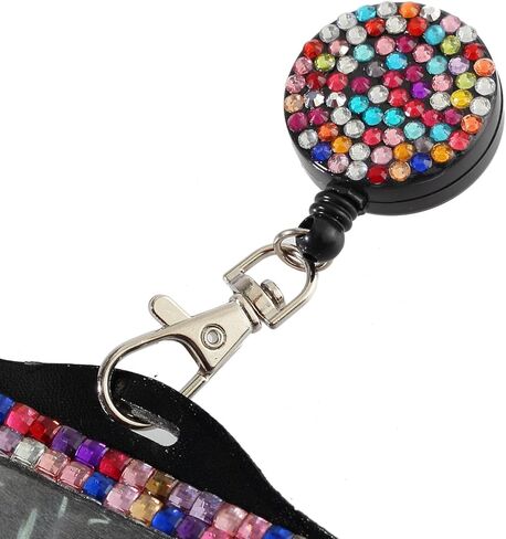 Purely Handmade Fashion Retractable Rainbow Bling Crystal Strap Neck Lanyard Cute Rhinestone Badge Holder+Jeweled Horizontal Business Name ID Card Holder+Beaded Badge Reel Clip in Kuwait