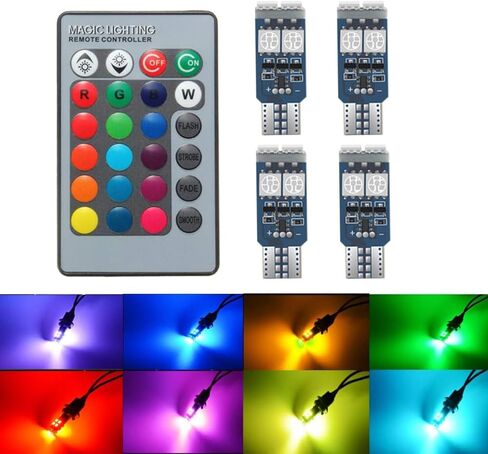 194 W5W 168 RGB T10 مصباح LED مع أضواء جو للتحكم عن بعد للسيارة الداخلية / الخريطة / القبة / الباب / لوحة الترخيص أضواء مجاملة، حزمة من 4 in Kuwait