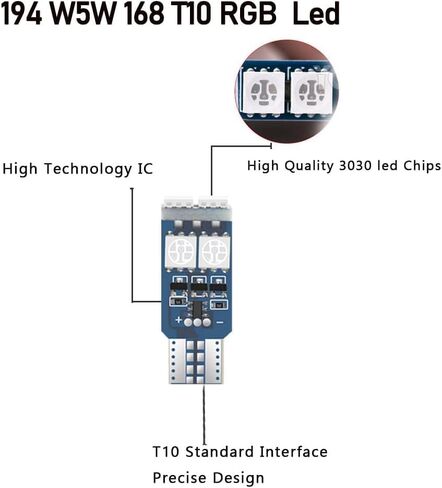 194 W5W 168 RGB T10 مصباح LED مع أضواء جو للتحكم عن بعد للسيارة الداخلية / الخريطة / القبة / الباب / لوحة الترخيص أضواء مجاملة، حزمة من 4 in Kuwait