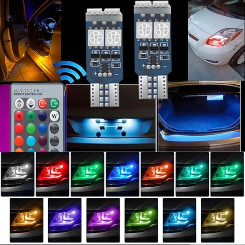 194 W5W 168 RGB T10 مصباح LED مع أضواء جو للتحكم عن بعد للسيارة الداخلية / الخريطة / القبة / الباب / لوحة الترخيص أضواء مجاملة، حزمة من 4 in Kuwait