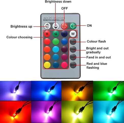 194 W5W 168 RGB T10 مصباح LED مع أضواء جو للتحكم عن بعد للسيارة الداخلية / الخريطة / القبة / الباب / لوحة الترخيص أضواء مجاملة، حزمة من 4 in Kuwait