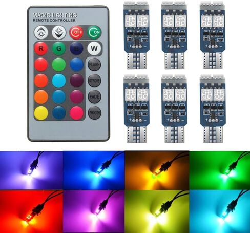 194 W5W 168 RGB T10 مصباح LED مع أضواء جو للتحكم عن بعد للسيارة الداخلية / الخريطة / القبة / الباب / لوحة الترخيص أضواء مجاملة، حزمة من 4 in Kuwait