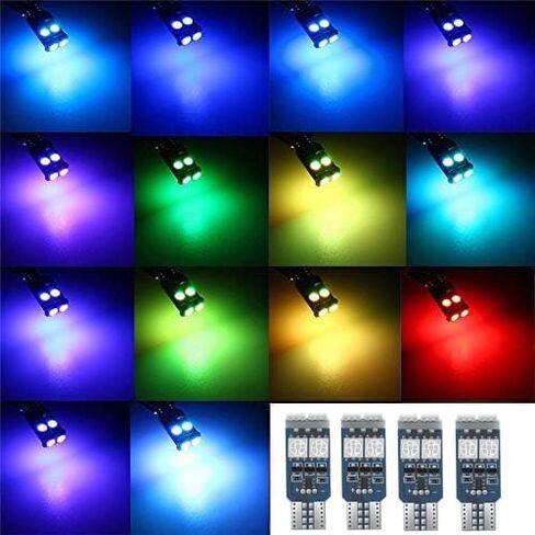 194 W5W 168 RGB T10 مصباح LED مع أضواء جو للتحكم عن بعد للسيارة الداخلية / الخريطة / القبة / الباب / لوحة الترخيص أضواء مجاملة، حزمة من 4 in Kuwait