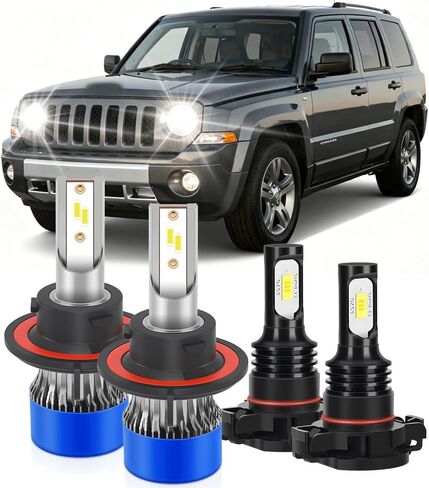For Jeep Patriot 2010 2011 2012 2013 2014 2015 2016 2017 Lights Bulbs, 20000LM 800% Brightness High Low Beam + Fog Light Bulbs, 6000K White, With Cooling Fan, Plug And Play, Pack of 4 in Saudi Arabia