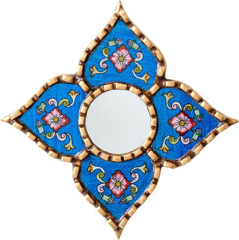 Handmade Diamond mirror on the wall home room decor - Peruvian Painted glass mirror wall art decor - Decorative mirror wall living room (Gold) in Kuwait