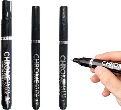 أقلام تحديد كروم سائلة فضية، أقلام كروم مرآة لامعة دائمة، أقلام طلاء عاكسة للبلاستيك، المعدن، طلاء النماذج، مجموعة اللمس والإصلاح (الحجم: 3 قطع) in Kuwait