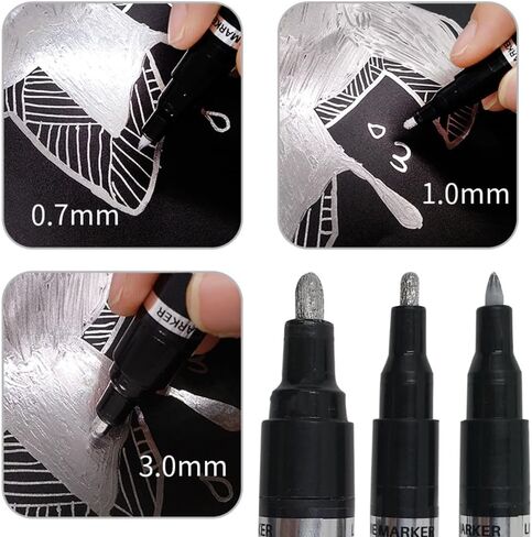 أقلام تحديد كروم سائلة فضية، أقلام كروم مرآة لامعة دائمة، أقلام طلاء عاكسة للبلاستيك، المعدن، طلاء النماذج، مجموعة اللمس والإصلاح (الحجم: 3 قطع) in Kuwait