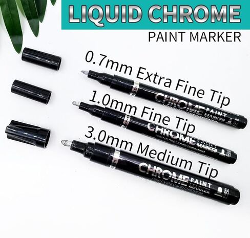 أقلام تحديد كروم سائلة فضية، أقلام كروم مرآة لامعة دائمة، أقلام طلاء عاكسة للبلاستيك، المعدن، طلاء النماذج، مجموعة اللمس والإصلاح (الحجم: 3 قطع) in Kuwait