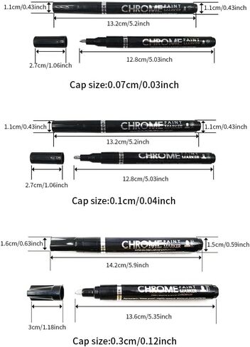 أقلام تحديد كروم سائلة فضية، أقلام كروم مرآة لامعة دائمة، أقلام طلاء عاكسة للبلاستيك، المعدن، طلاء النماذج، مجموعة اللمس والإصلاح (الحجم: 3 قطع) in Kuwait