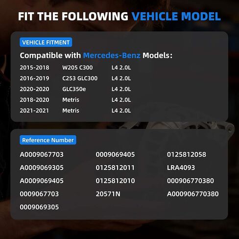 A0009067703 Alternator Compatible with Mercedes Benz W205 C300 2015-2018, GLC300 2016-2019, GLC350e 2020, 190A 12V Automotive Replacement Alternators 0125812011 0125812058 6 Groove Pulley in Kuwait