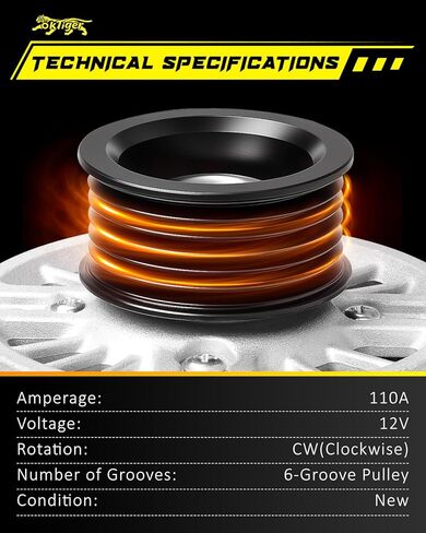 Oktiger 110A Upgraded Alternator for Mazda 3 i 2012 2013, Fit for Mazda 3 i 2012-2013, Replacement Stable Output Alternator, L4 12V 110A Clockwise 6-Groove Pulley, OE A002TJ1591 11635N in Kuwait