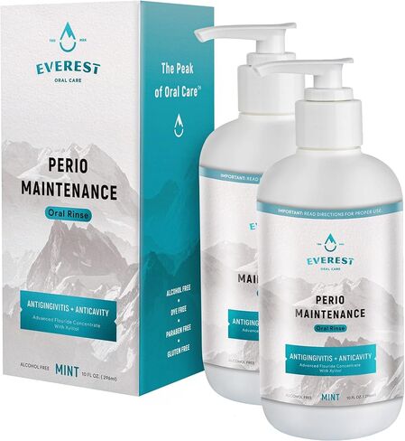 Perio Maintenance Alcohol Free Mouthwash – Concentrated Mouthwash for Bad Breath, Plaque, Sensitive Teeth, and Gingivitis or Gum Disease - Fresh Mint Flavored Fluoride Rinse Pack of 2 by Everest in Kuwait