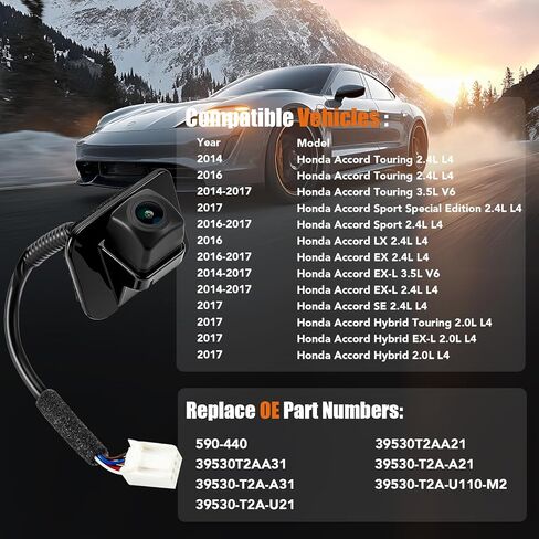 كاميرا احتياطية LCWRGS للرؤية الخلفية متوافقة مع Honda Accord Sedan EX-L/Touring 2014 2015 2016 2017 رؤية ليلية للمساعدة في ركن السيارة تستبدل الكاميرا العكسية # 39530-T2A-U110، 39530-T2A-A21، 39530T2AA31 in Saudi Arabia