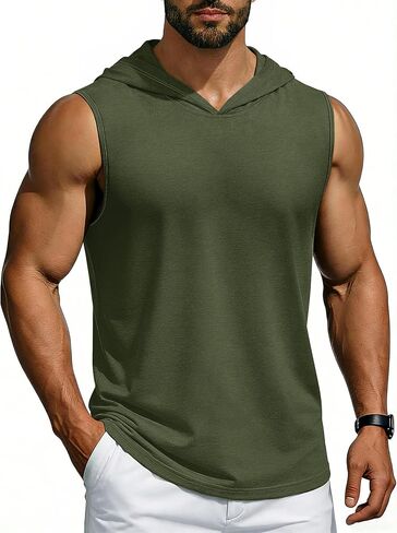 Cotrasen Men's UPF 50+ Hooded Tank Top Sleeveless Hoodies Lightweight Casual Gym Workout Shirts Cooling Muscle Tee Shirt in Kuwait