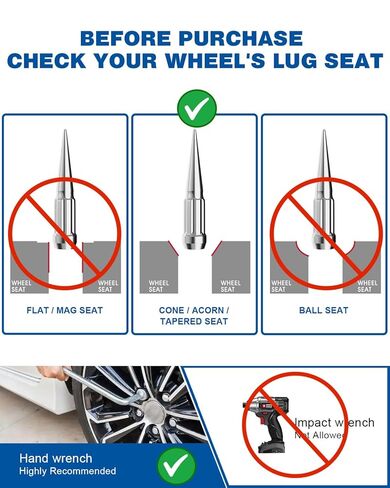 GAsupply 20pcs 1/2-20 Spike Lug Nuts Chrome, 1/2 x 20 Locking Spiked Lug Nut Spline 4.4" 112mm Tall, Closed End Bulge Acorn 60 Degree Cone/Conical Seat in Kuwait