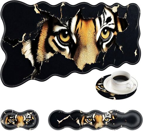 Large Mouse Pad and Keyboard Wrist Rest, Desk Pad for Keyboard and Mouse, 4-in-1 Large Gaming Mouse Pad with Wrist Support, Desk Mat for Home Office Study Game-Tiger Eyes in Saudi Arabia
