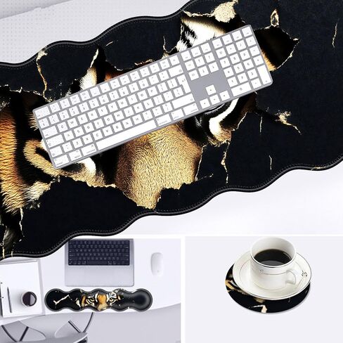 Large Mouse Pad and Keyboard Wrist Rest, Desk Pad for Keyboard and Mouse, 4-in-1 Large Gaming Mouse Pad with Wrist Support, Desk Mat for Home Office Study Game-Tiger Eyes in Saudi Arabia