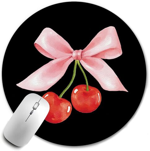 Pink Girly Bow Mouse Pad, Coquette Bow Cherry Mousepad Mouse Mat, Pink Office Supplies and Accessories, 7.9x7.9 Inch in Saudi Arabia