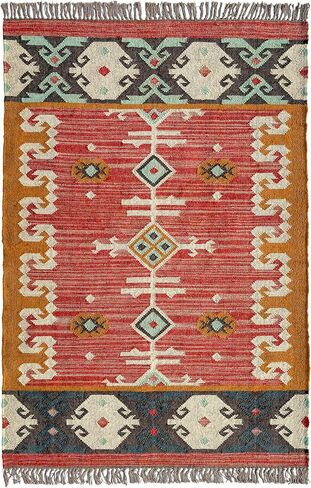 سجادة الكليم التقليدية من الجوت بوهو سجادة منطقة النسيج المسطح لغرفة المعيشة، مدخل غرفة المعيشة، سلسلة قبلية، 4'x6' in Kuwait