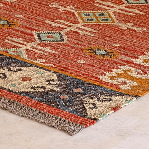 سجادة الكليم التقليدية من الجوت بوهو سجادة منطقة النسيج المسطح لغرفة المعيشة، مدخل غرفة المعيشة، سلسلة قبلية، 4'x6' in Kuwait