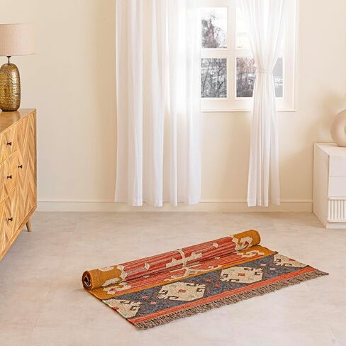 سجادة الكليم التقليدية من الجوت بوهو سجادة منطقة النسيج المسطح لغرفة المعيشة، مدخل غرفة المعيشة، سلسلة قبلية، 4'x6' in Kuwait