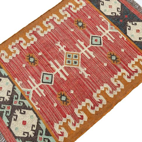 سجادة الكليم التقليدية من الجوت بوهو سجادة منطقة النسيج المسطح لغرفة المعيشة، مدخل غرفة المعيشة، سلسلة قبلية، 4'x6' in Kuwait